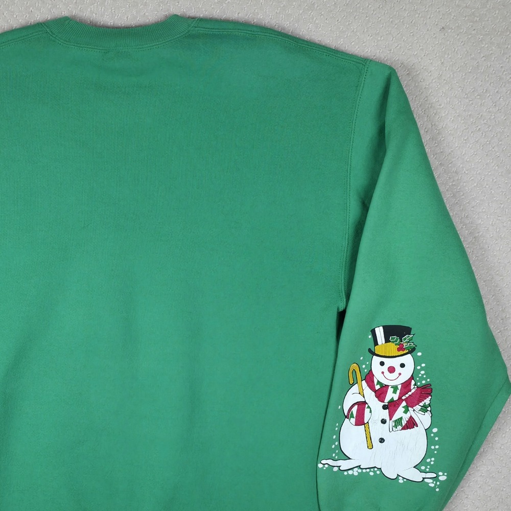 VTG 90s Russell Athletic Sweatshirt Large Women Green Snowman Christmas Holidays - Picture 4 of 12